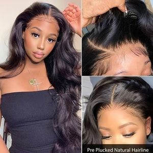 180% Natural Black 13x4 Lace Front Brazilian Remy Human Hair Body Wave Wig - 26”